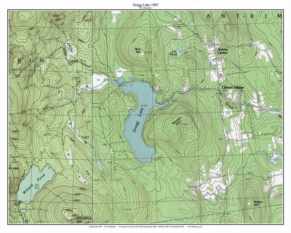 Gregg Lake 1987 - Custom USGS Old Topo Map - New Hampshire - South West