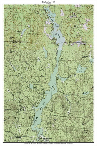 Highland Lake 1984 - Custom USGS Old Topo Map - New Hampshire - South West