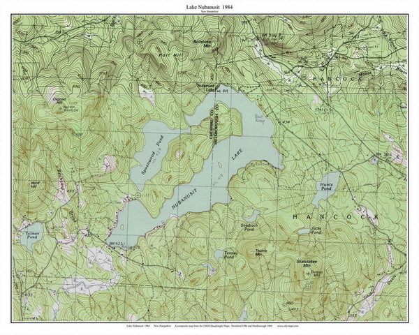 Lake Nubanusit 1984 - Custom USGS Old Topo Map - New Hampshire - South West