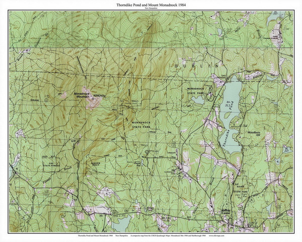 Thorndike Pond and Monadnock 1984 - Custom USGS Old Topo Map - New Hampshire - South West