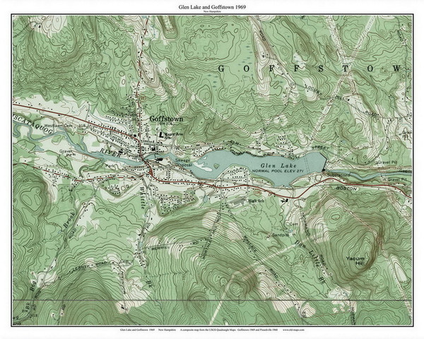Glen Lake and Goffstown 1969 - Custom USGS Old Topo Map - New Hampshire - South East