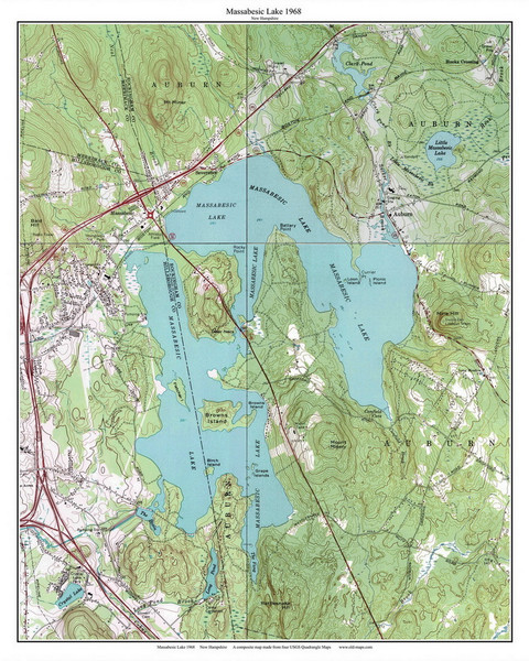 Massabesic Lake 1968 - Custom USGS Old Topo Map - New Hampshire - South East