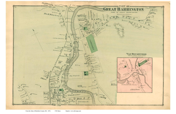 Great Barrington Village (Partial) & Van Deusenville, Massachusetts 1876 Old Town Map Reprint - Berkshire Co.