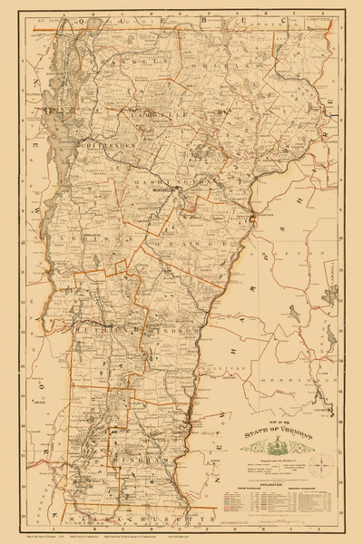 Vermont 1916 - PSC - Old State Map Reprint Vermont 1916 - PSC - Old State Map Reprint