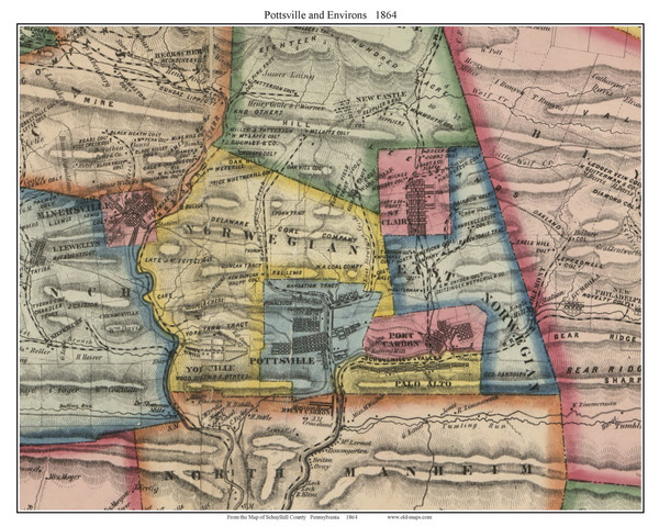 Pottsville and Environs, Pennsylvania 1864 Old Town Map Custom Print - Schuylkill Co.