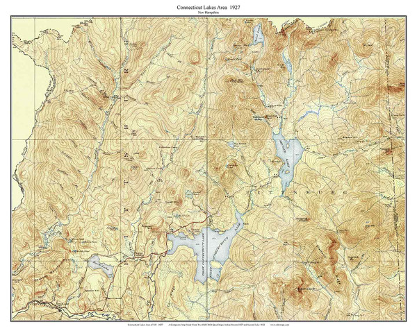 Connecticut Lakes Area 1927 - Custom USGS Old Topo Map - New Hampshire - CT Lakes