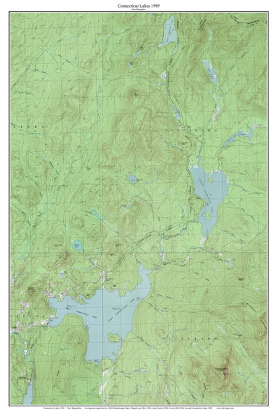 Connecticut Lakes 1989 - Custom USGS Old Topo Map - New Hampshire - CT Lakes