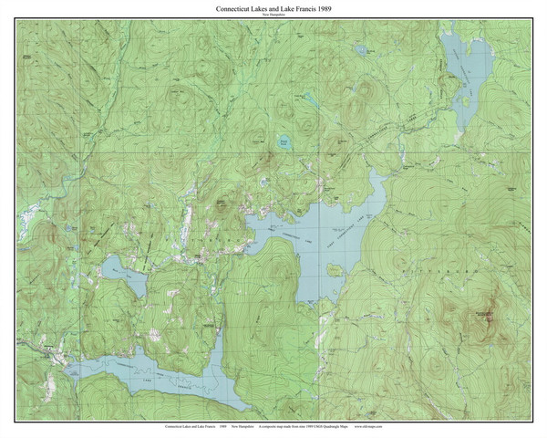 Connecticut Lakes and Lake Francis 1989 - Custom USGS Old Topo Map - New Hampshire - CT Lakes