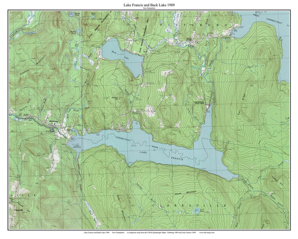 Lake Francis 1989 - Custom USGS Old Topo Map - New Hampshire - CT Lakes