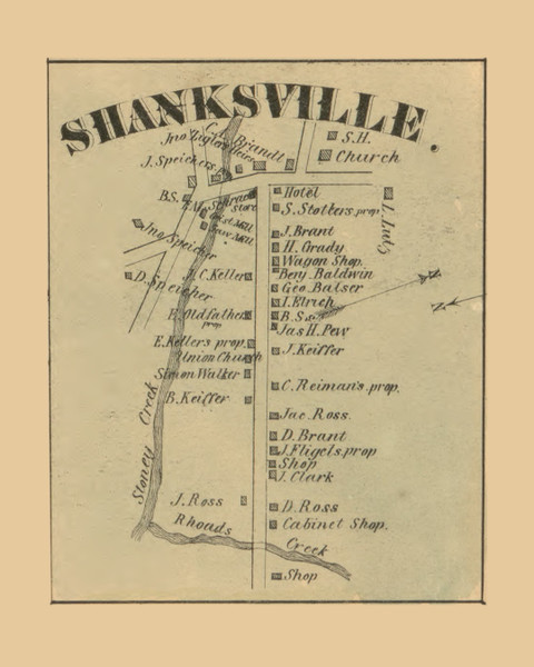 Shanksville, Stonycreek Township, Pennsylvania 1860 Old Town Map Custom Print - Somerset Co.