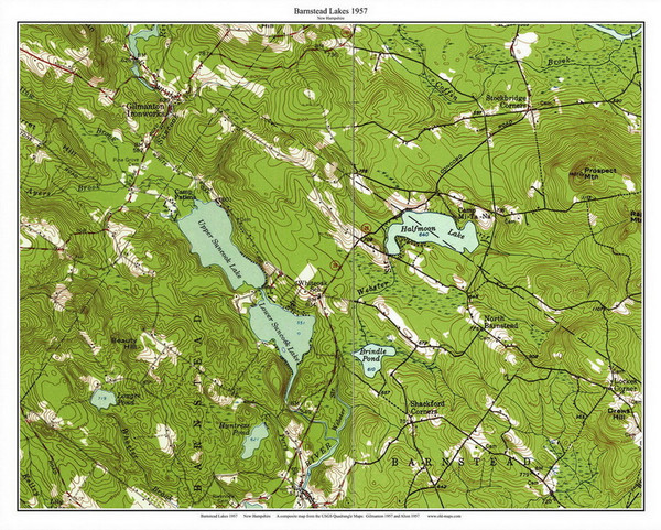 Barnstead Lakes 1957 - Custom USGS Old Topo Map - New Hampshire