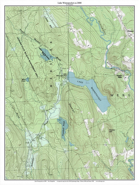 Lake Winnepocket 2000 - Custom USGS Old Topo Map - New Hampshire - Frank-Henn