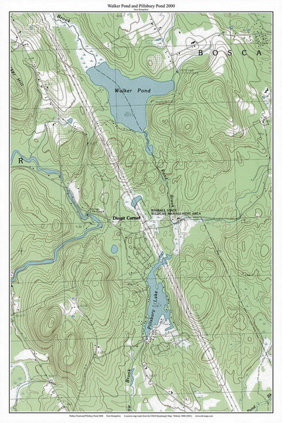 Walker Pond and Pillsbury Lake 2000 - Custom USGS Old Topo Map - New Hampshire - Frank-Henn
