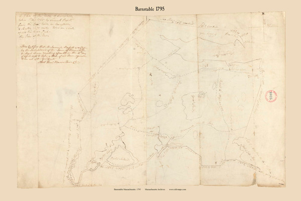 Barnstable, Massachusetts 1795 Old Town Map Reprint - Roads Place Names  Massachusetts Archives Barnstable, Massachusetts 1795 Old Town Map Reprint - Roads Place Names  Massachusetts Archives