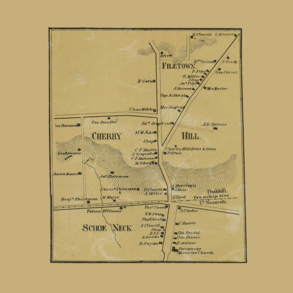 Cherry Hill, Filetown, and Schoen Neck Villages Township Pennsylvania 1860 Old Town Map Custom Print - Northampton Co. Cherry Hill, Filetown, and Schoen Neck Villages Township Pennsylvania 1860 Old Town Map Custom Print - Northampton Co.