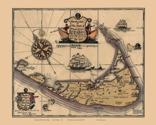 Nantucket 1921 Historical Map - Color - Austin Stevens - Old Map Reprint 1-Town