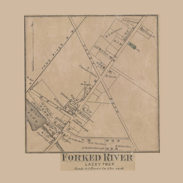 Forked River Village, Lacey, New Jersey 1872 Old Town Map Custom Print - Ocean Co.