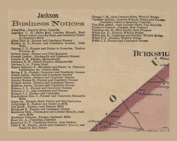 Jackson Business Directory, New Jersey 1872 Old Town Map Custom Print - Ocean Co.