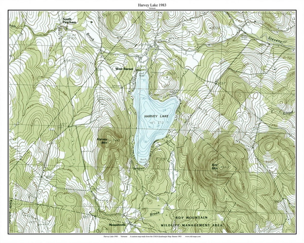 Harvey Lake 1983 1983 - Custom USGS Old Topo Map - Vermont