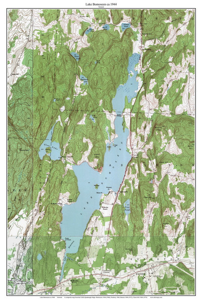 Lake Bomoseen 1944 1944 - Custom USGS Old Topo Map - Vermont
