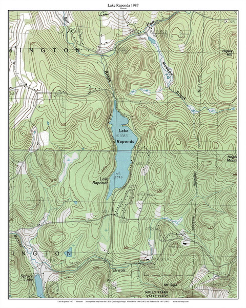 Lake Raponda 1987 1987 - Custom USGS Old Topo Map - Vermont
