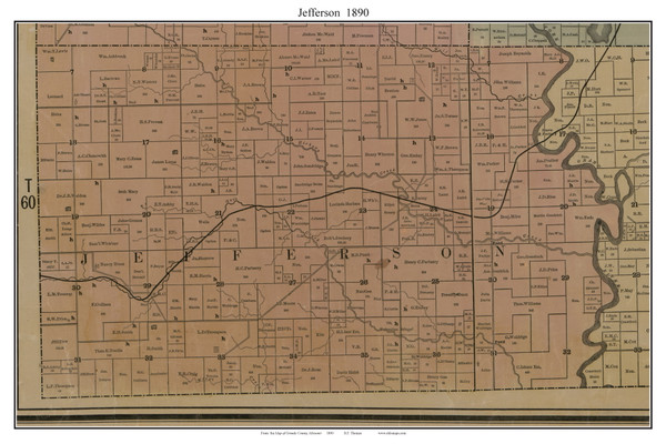 Jefferson, Missouri 1890 Old Town Map Custom Print Grundy Co.