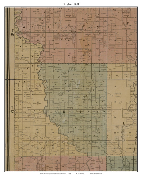 Taylor, Missouri 1890 Old Town Map Custom Print Grundy Co.