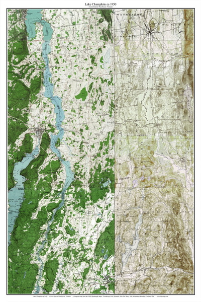 Lake Champlain, Crown Point to West Haven 1950 - Custom USGS Old Topo Map - Vermont