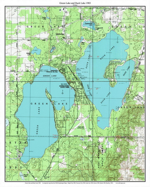 Green Lake and Duck Lake 1983 - Custom USGS Old Topo Map - Michigan 2