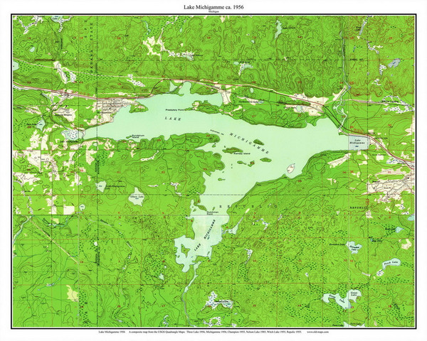 Lake Michigamme 1956 - Custom USGS Old Topo Map - Michigan 1
