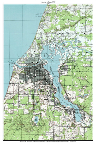 Manistee Lake 1982 - Custom USGS Old Topo Map - Michigan 1 Manistee Lake 1982 - Custom USGS Old Topo Map - Michigan 1
