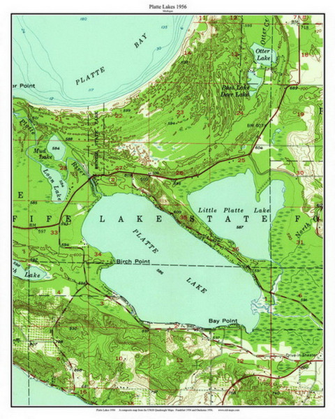 Platte Lakes 1956 - Custom USGS Old Topo Map - Michigan 2