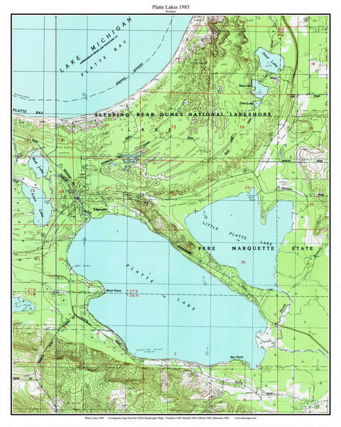 Platte Lakes 1983 - Custom USGS Old Topo Map - Michigan 2