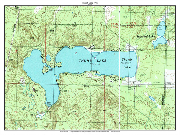 Thumb Lake 1986 - Custom USGS Old Topo Map - Michigan 2