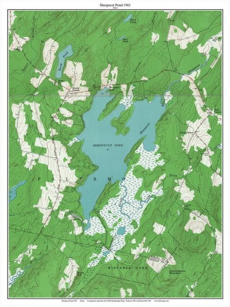 Sheepscot Pond 1961 - Custom USGS Old Topo Map - Maine - Jefferson-Montville 3