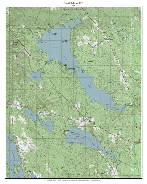 Branch Lake 1981 - Custom USGS Old Topo Map - Maine - Ellsworth-Bar Harbor 4