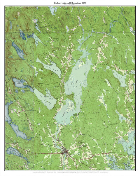 Graham Lake and Ellsworth 1957 - Custom USGS Old Topo Map - Ellsworth 15x15 Maine 4