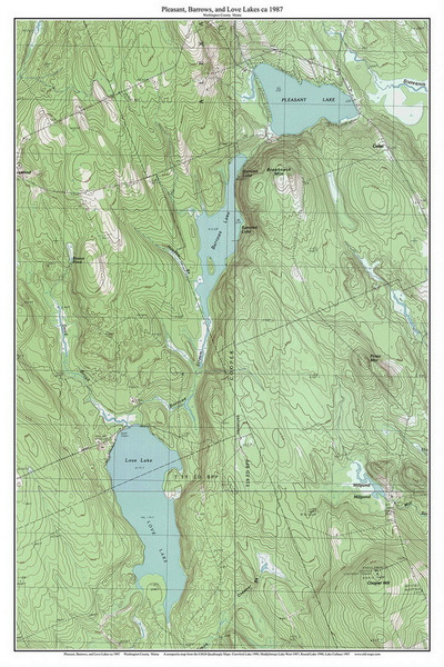 Pleasant, Barrows, and Love Lakes 1987 - Custom USGS Old Topo Map - Maine - Cooper-Northfield 4