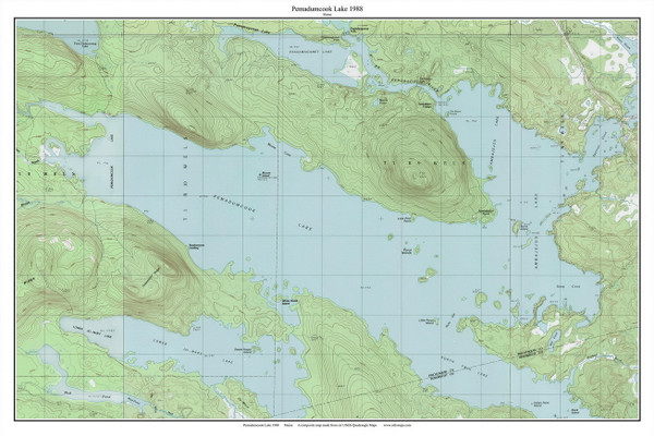 Pemadumcook Lake 1988 - Custom USGS Old Topo Map - Maine - Katahdin 2