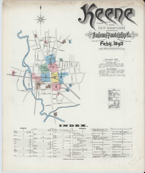 Keene, New Hampshire 1892 - Old Map New Hampshire Fire Insurance Index