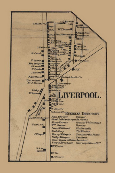 Liverpool Village, Manchester Township, Pennsylvania 1860 Old Town Map Custom Print - York Co.