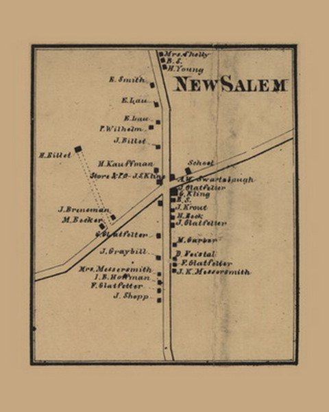 New Salem Village, North Codorus Township, Pennsylvania 1860 Old Town Map Custom Print - York Co.