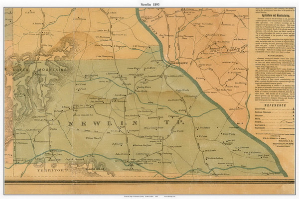 Newlin Township, North Carolina 1893 Old Town Map Custom Print - Alamance Co.