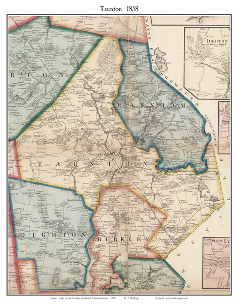Taunton Massachusetts 1858 Old Town Map Custom Print - Bristol Co.