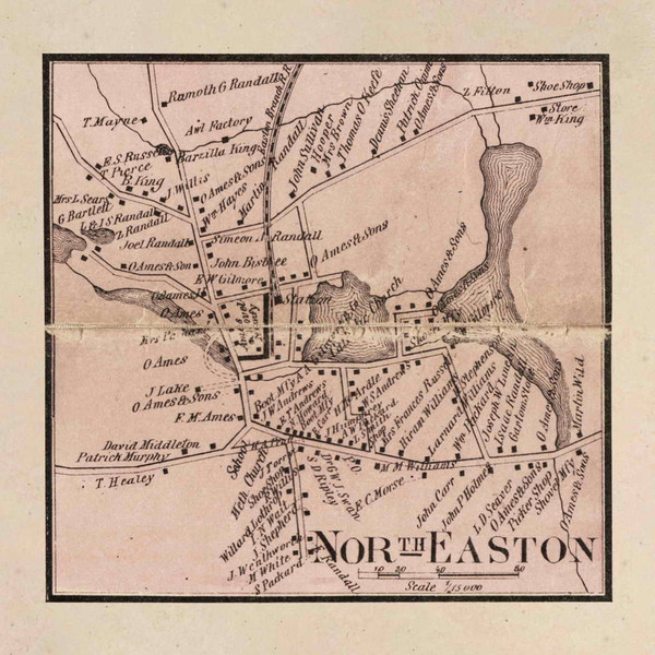 North Easton Village Massachusetts 1858 Old Town Map Custom Print - Bristol Co.