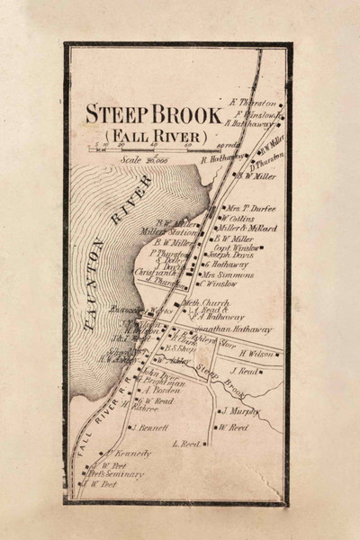 Steep Brook Village Massachusetts 1858 Old Town Map Custom Print - Bristol Co.