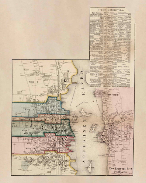 New Bedford City and Fairhaven Village Massachusetts 1858 Old Town Map Custom Print - Bristol Co.