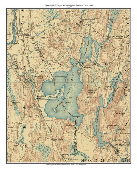 Androscoggin & Pocasset Lakes 1899 - Custom USGS Old Topo Map - Maine Belgrade-Winthrop 3 Androscoggin & Pocasset Lakes 1899 - Custom USGS Old Topo Map - Maine Belgrade-Winthrop 3