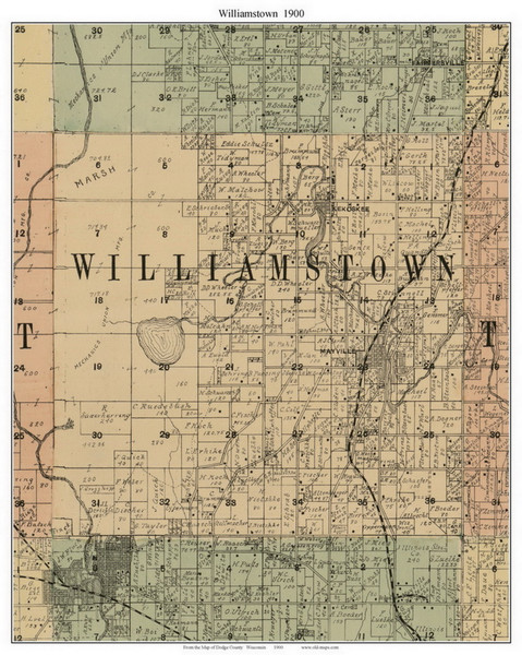 Williamstown, Wisconsin 1900 Old Town Map Custom Print - Dodge Co.