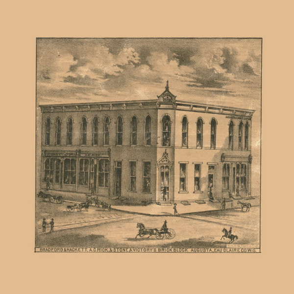 Brick Block with Bank, Newspaper and Businesses, Wisconsin 1878 Old Town Map Custom Print - Eau Claire Co.